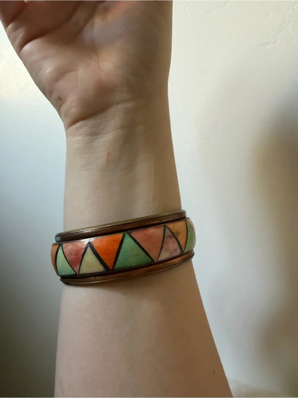 Handcrafted Multicolor Geometric Enamel Bangle Bracelet